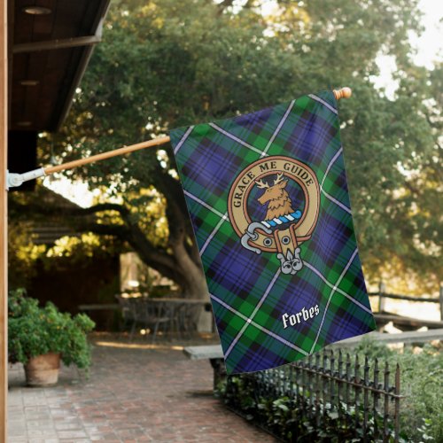 Clan Forbes Crest over Tartan House Flag