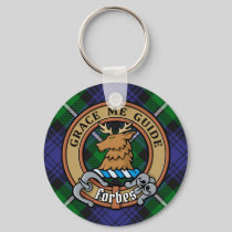 Clan Forbes Crest over Tartan Keychain