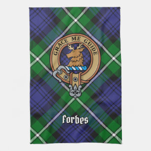 Clan Forbes Crest over Tartan Kitchen Towel
