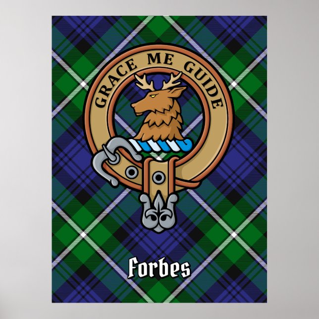 Clan Forbes Crest over Tartan Poster (Front)