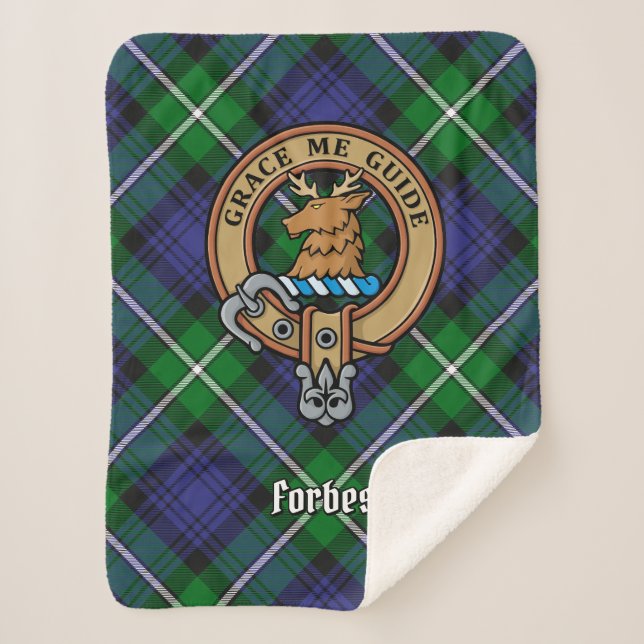 Clan Forbes Crest over Tartan Sherpa Blanket (Front)
