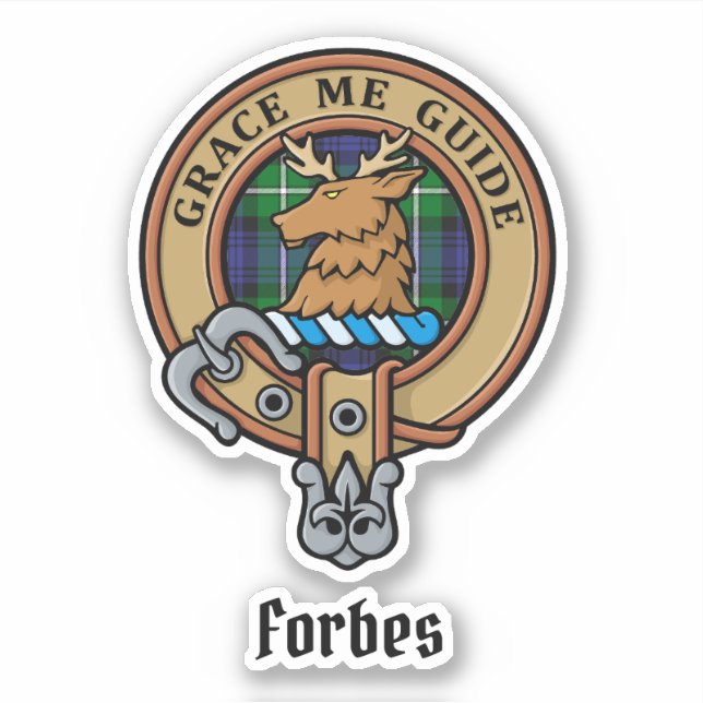 Clan Forbes Crest over Tartan Sticker (Front)