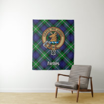 Clan Forbes Crest over Tartan Tapestry