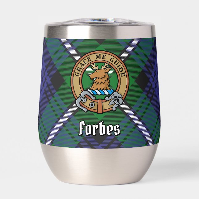 Clan Forbes Crest over Tartan Thermal Wine Tumbler (Front)