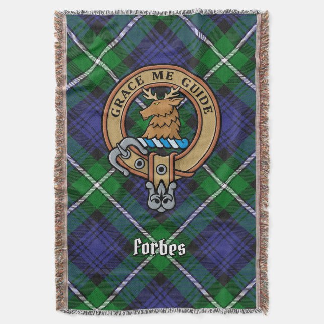 Clan Forbes Crest over Tartan Throw Blanket (Front Vertical)
