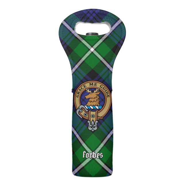 Clan Forbes Crest over Tartan Wine Bag (Front)