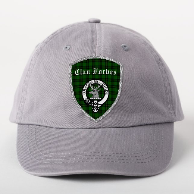 Clan Forbes Tartan and Crest Badge Iron On (On Headwear)