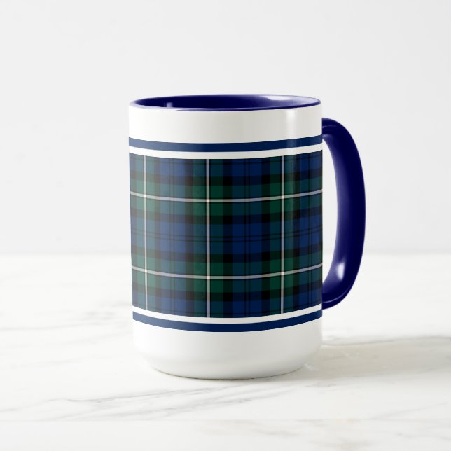 Clan Forbes Tartan Blue and Green Plaid Mug (Front Right)
