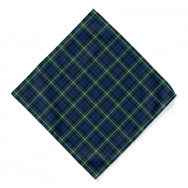 Clan Forbes Tartan Blue and Green Scottish Plaid Bandana (Front)