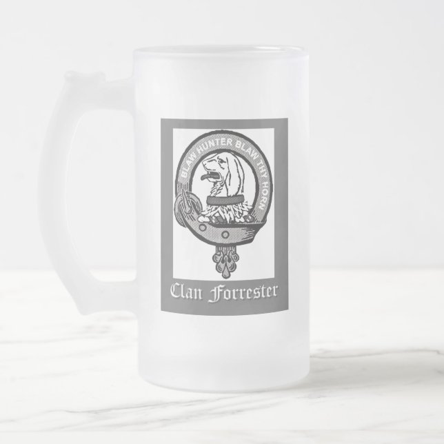 Clan Forrester Crest Frosted Glass Beer Mug (Left)