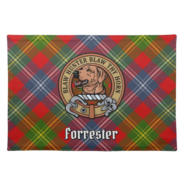 Clan Forrester Crest over Tartan Cloth Placemat (Front)