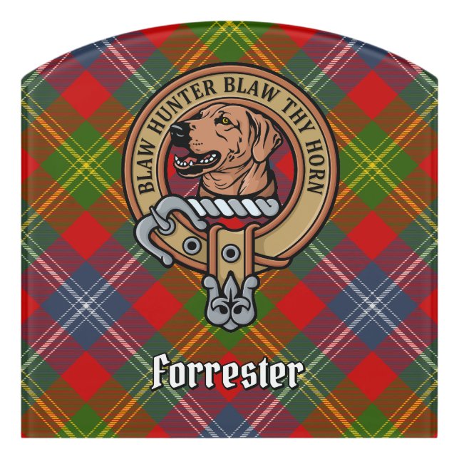 Clan Forrester Crest over Tartan Door Sign (Contour Front)