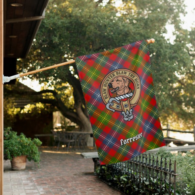 Clan Forrester Crest over Tartan House Flag (In SItu)
