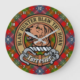 Clan Forrester Crest over Tartan Large Clock