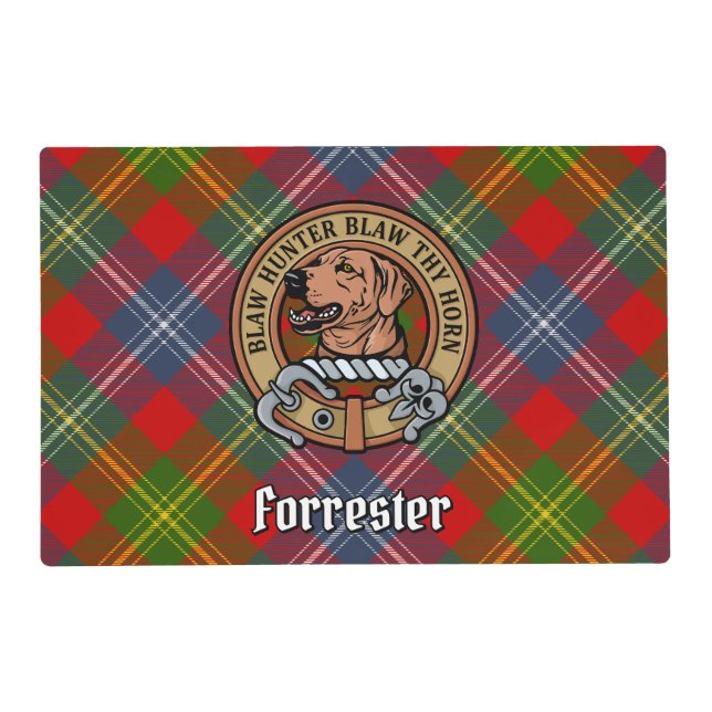 Clan Forrester Crest over Tartan Placemat (Front)