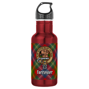 Clan Forrester Crest over Tartan Stainless Steel Water Bottle