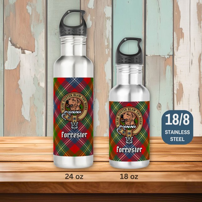 Clan Forrester Crest over Tartan Stainless Steel Water Bottle (Creator Uploaded)