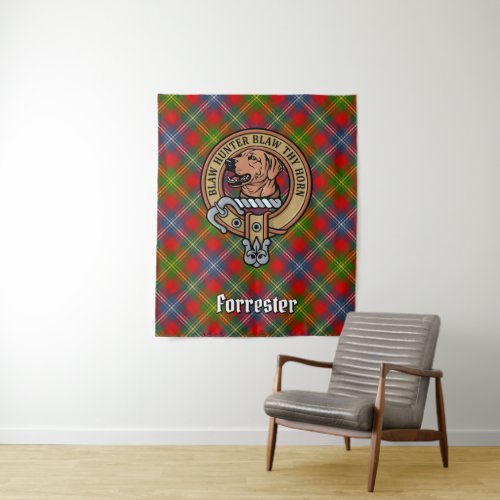 Clan Forrester Crest over Tartan Tapestry