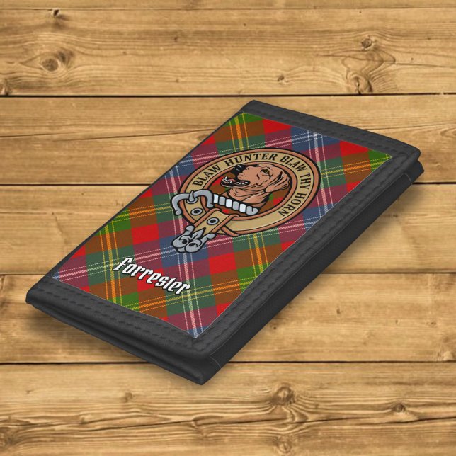 Clan Forrester Crest over Tartan Trifold Wallet (Creator Uploaded)