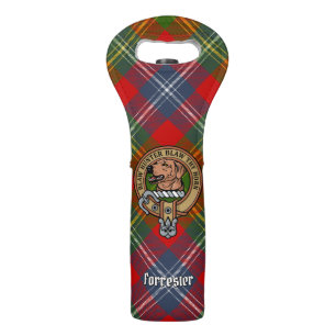 Clan Forrester Crest over Tartan Wine Bag