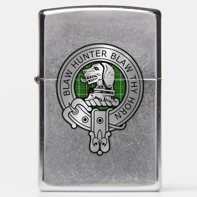 Clan Forrester / Foster Crest & Hunting Tartan Zippo Lighter (Front)