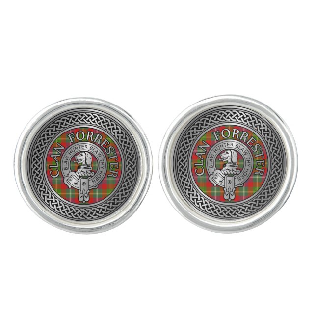 Clan Forrester | Foster Crest & Tartan Knot Cufflinks (Front)
