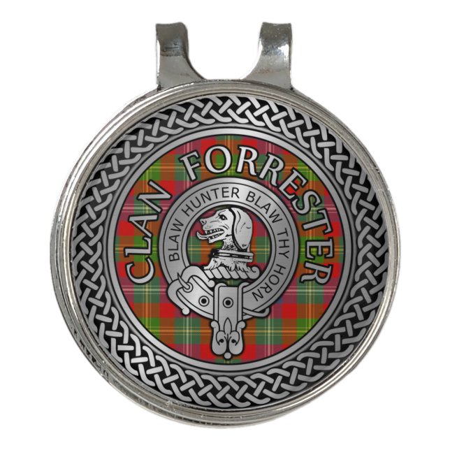 Clan Forrester | Foster Crest & Tartan Knot Golf Hat Clip (Front)