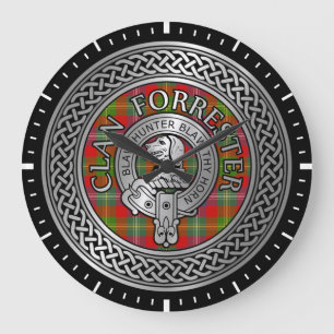 Clan Forrester Foster Crest & Tartan Knot Large Clock