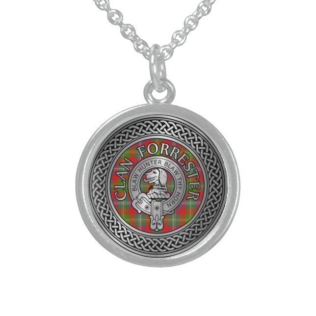 Clan Forrester | Foster Crest & Tartan Knot Sterling Silver Necklace (Front)