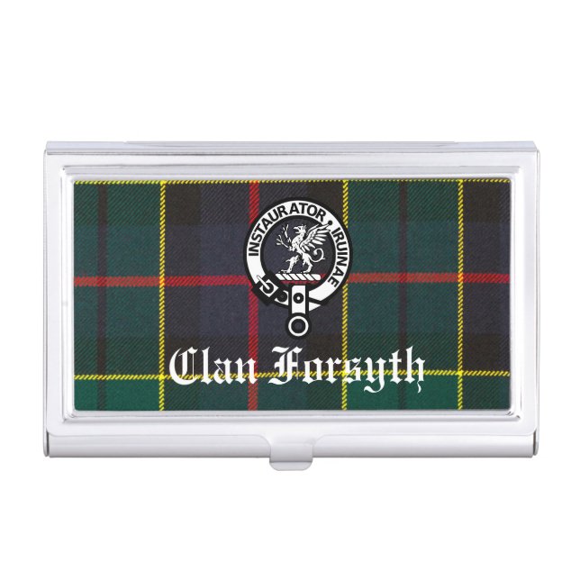 Clan Forsyth Crest Badge and Tartan Business Card Case (Front)