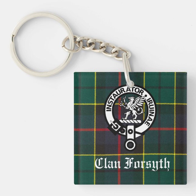 Clan Forsyth Crest Badge and Tartan Keychain (Front)