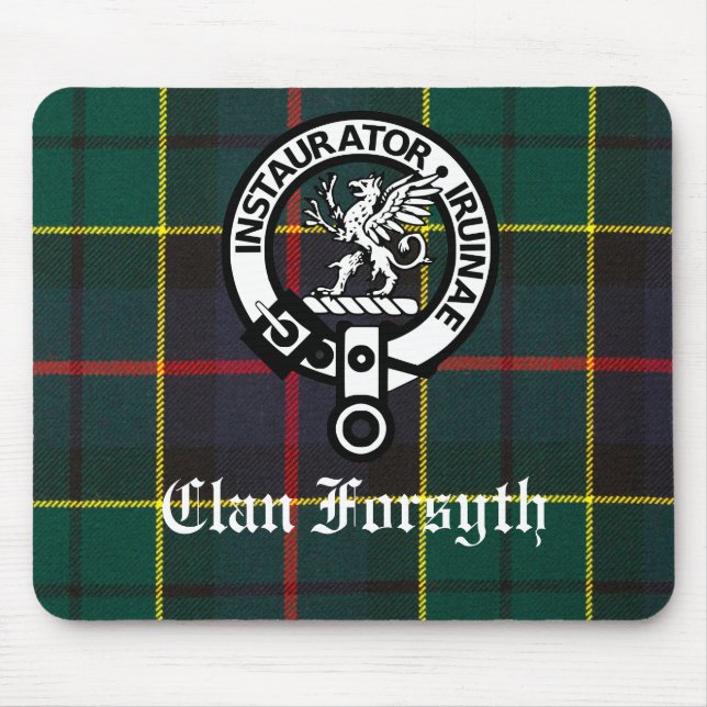 Clan Forsyth Crest Badge and Tartan Mouse Pad (Front)