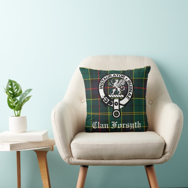 Clan Forsyth Crest Badge and Tartan Throw Pillow (Chair)