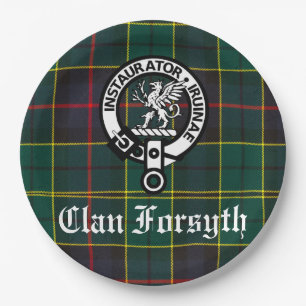 Clan Forsyth Crest Badge & Tartan Customizable Paper Plates