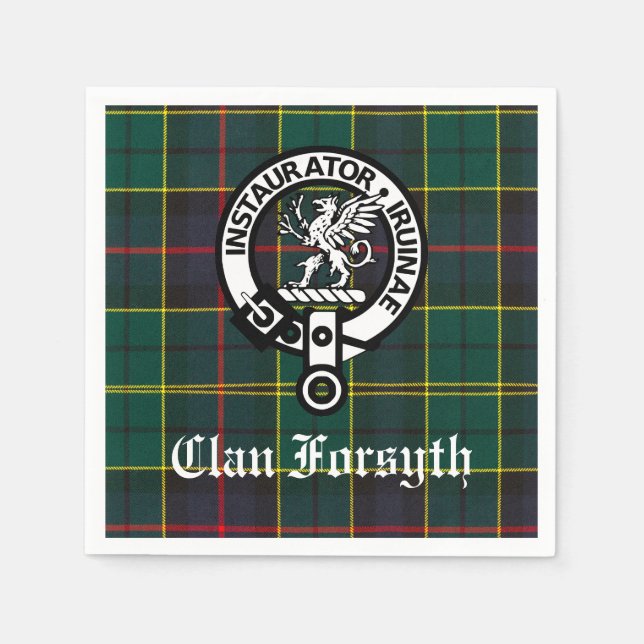 Clan Forsyth Crest & Tartan Customizable Napkins (Front)