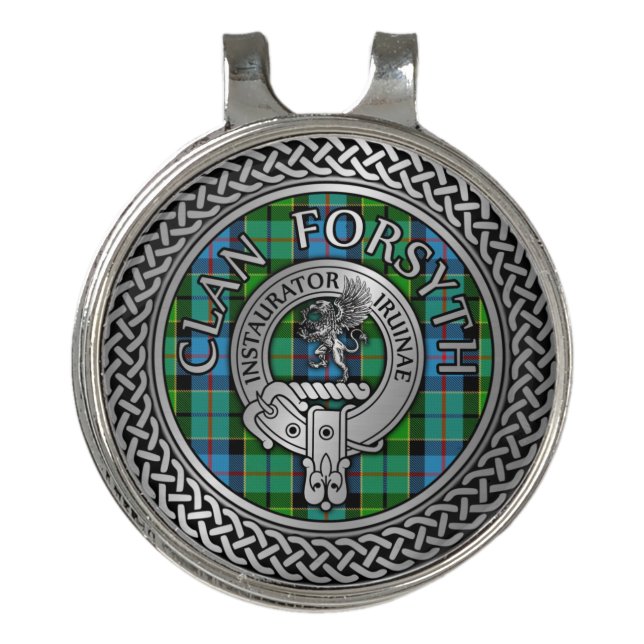 Clan Forsyth Crest & Tartan Knot Golf Hat Clip (Front)
