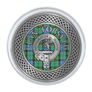 Clan Forsyth Crest & Tartan Knot Silver Finish Lapel Pin