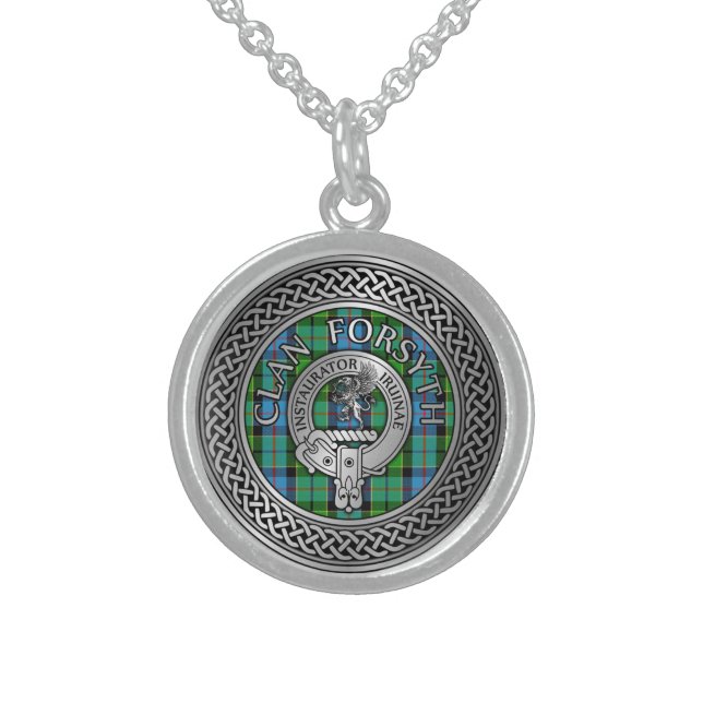 Clan Forsyth Crest & Tartan Knot Sterling Silver Necklace (Front)
