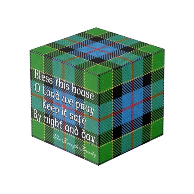 Clan Forsyth Tartan House Blessing Cube (Front Angled)