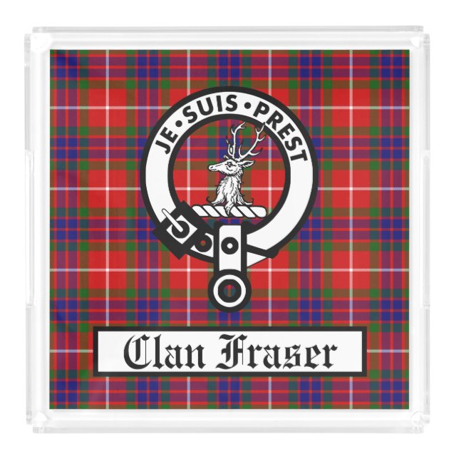Clan Fraser Crest Badge and Tartan Acrylic Tray (Front)