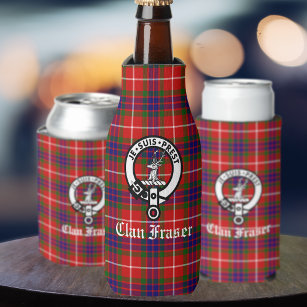 Clan Fraser Crest Badge and Tartan  Bottle Cooler
