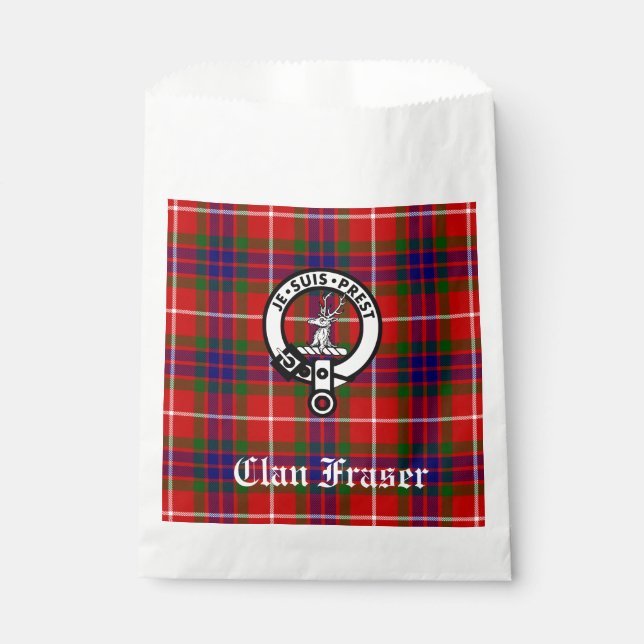 Clan Fraser Crest Badge and Tartan Customizable Favor Bag (Front)