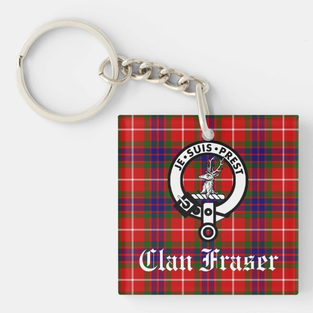 Clan Fraser Crest Badge and Tartan Keychain (Front)