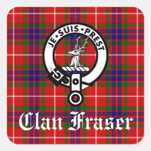 Clan Fraser Crest Badge and Tartan Square Sticker