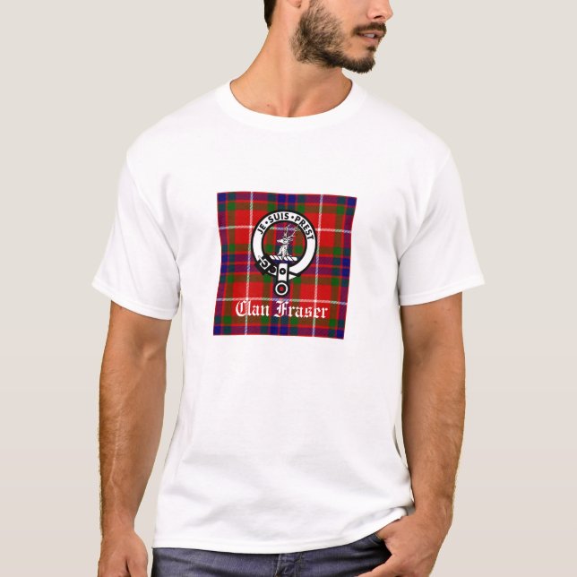 Clan Fraser Crest Badge and Tartan T-Shirt (Front)