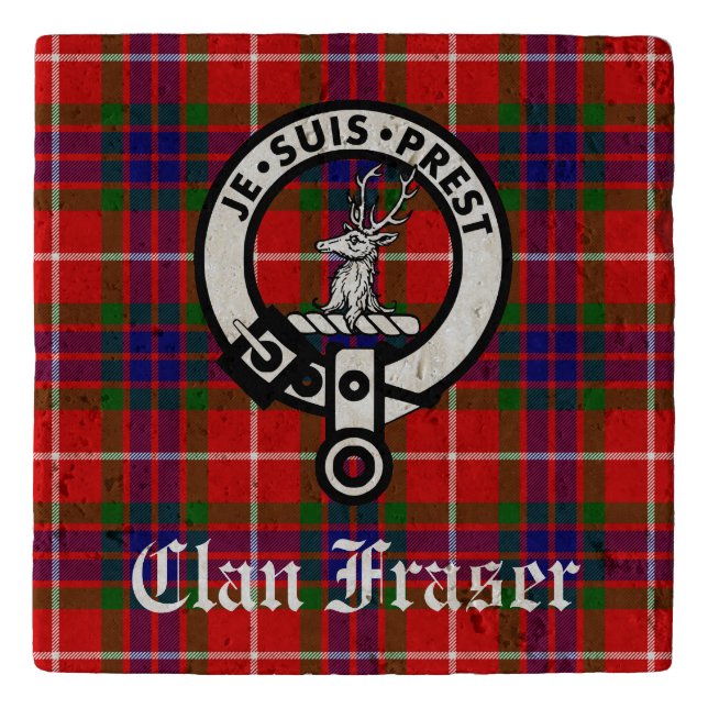 Clan Fraser Crest Badge and Tartan Trivet (Front)