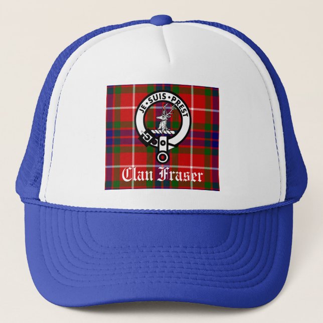 Clan Fraser Crest Badge and Tartan Trucker Hat (Front)