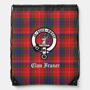 Clan Fraser Crest Badge & Tartan Customizable Drawstring Bag