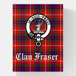 Clan Fraser Crest Badge & Tartan Customizable Paperweight