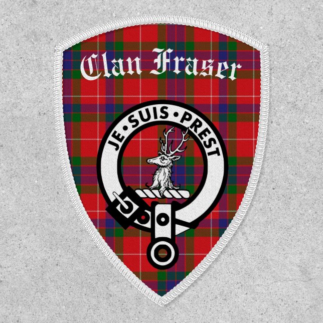 Clan Fraser Crest Badge & Tartan Iron On Patch (Front)